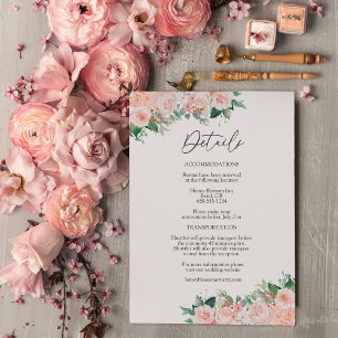 Cartão De Informações Detalhes do Casamento Branco Simples Blush Floral