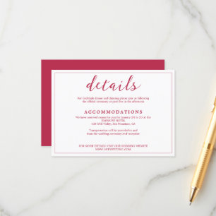 Cartão De Informações Detalhes do Casamento Branco Simples Viva Magenta