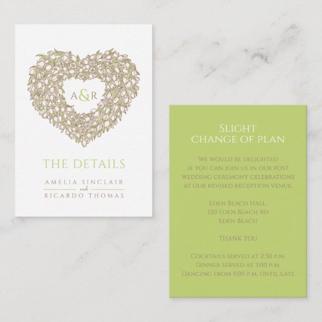 Cartão De Informações Detalhes do casamento buquê de tulipa monograma ve (Frente/Verso)
