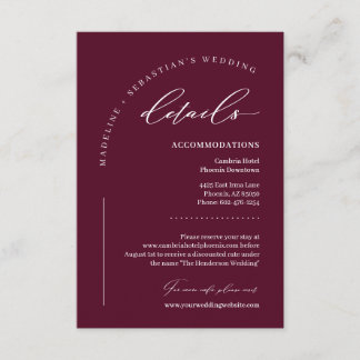 Cartão De Informações Detalhes do Casamento Burgundy Deep Romance