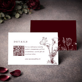 Cartão De Informações Detalhes do Casamento Burgundy Floral Elegante Cód