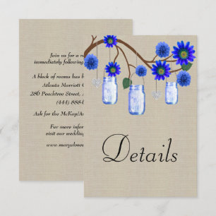 Cartão De Informações Detalhes do Casamento Burlap Blue Floral Mason Jar