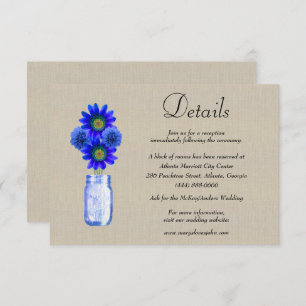 Cartão De Informações Detalhes do Casamento Burlap Blue Floral Mason Jar