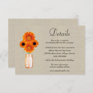 Cartão De Informações Detalhes do Casamento Burlap Orange Floral Mason J