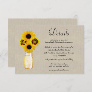 Cartão De Informações Detalhes do Casamento Burlap Yellow Floral Mason J