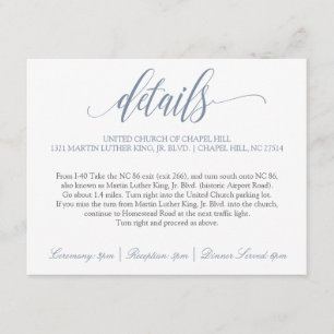 Cartão De Informações Detalhes do Casamento   Caligrafia Luxuosa (Azul E