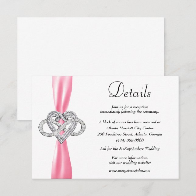 Cartão De Informações Detalhes do Casamento Cardíaco Infinito com Fita R (Frente/Verso)