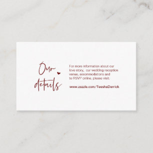 Cartão De Informações Detalhes do Casamento Casual, Mínimo, Borgonha