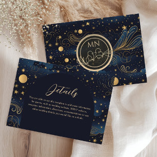Cartão De Informações Detalhes do Casamento Celestial Navy Gold
