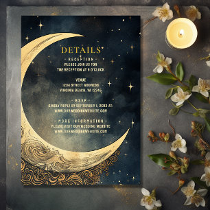 Cartão De Informações Detalhes do Casamento Celestial Vintage Lua e Estr