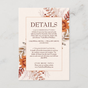 Cartão De Informações Detalhes do Casamento Chic de Ivory Floral Boho