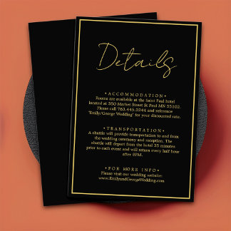 Cartão De Informações Detalhes Do Casamento Chic Dourado E Preto Moderno