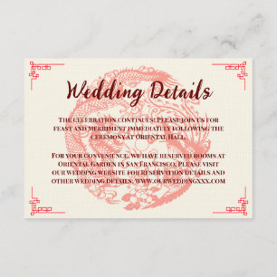 Cartão De Informações Detalhes do casamento chinês bege de dragão e fêni