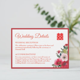 Cartão De Informações Detalhes do casamento chinês floral em aquarela ro
