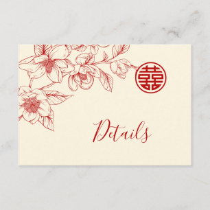 Cartão De Informações Detalhes do Casamento Chinês Magnolia Creme