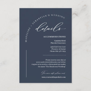 Cartão De Informações Detalhes do Casamento Clássico Azul-Marinho