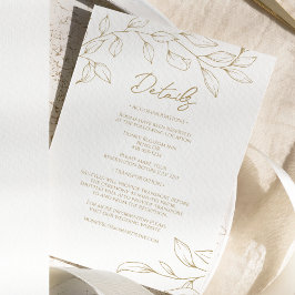 Cartão De Informações Detalhes do Casamento Clássico de Greenery Dourado