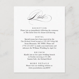 Cartão De Informações Detalhes do Casamento Clássico do Script Elegante 