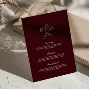 Cartão De Informações Detalhes do Casamento Clássico Retro Borgonha