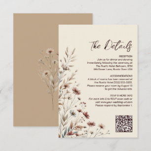 Cartão De Informações Detalhes do Casamento Código QR Boho Wildflowers P