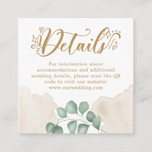 Cartão De Informações Detalhes do Casamento Código QR Folhagem Dourada 