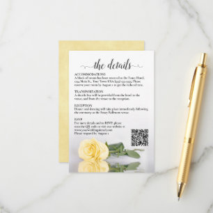Cartão De Informações Detalhes do Casamento Código QR Rosa Amarela Mante