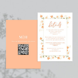 Cartão De Informações Detalhes do casamento Código QR RSVP Peach Floral