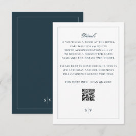 Cartão De Informações Detalhes do Casamento Código QR Verso Navy Branco