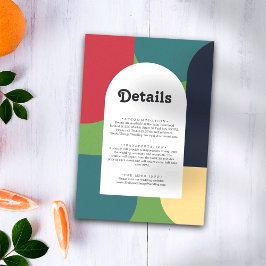 Cartão De Informações Detalhes do Casamento Colorido da Arca Retroativa