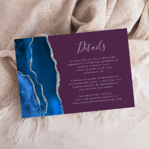 Cartão De Informações Detalhes do Casamento com Agata de Prata Azul Real