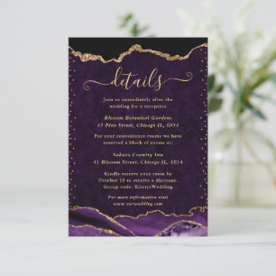 Cartão De Informações Detalhes do Casamento com Ágata Mármore Roxo e Dou