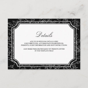 Cartão De Informações Detalhes do Casamento com Arte de Linha Preta Vito
