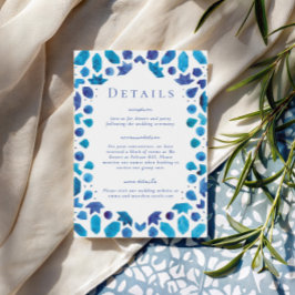 Cartão De Informações Detalhes do Casamento com Azulejos Azuis Mediterrâ