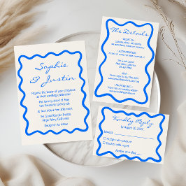 Cartão De Informações Detalhes do Casamento com Borda Azul Ondulada