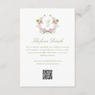 Cartão De Informações Detalhes do Casamento com Brasão Monograma Floral