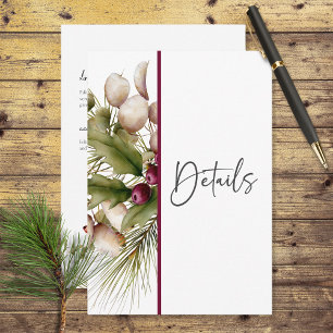 Cartão De Informações Detalhes do Casamento com Buquê de Inverno de Pinh