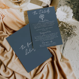 Cartão De Informações Detalhes do Casamento com Buquê Floral Azul Boho M