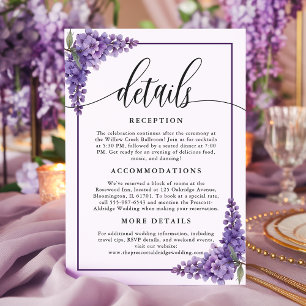 Cartão De Informações Detalhes do Casamento com Cantos de Wisteria Flora