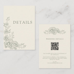 Cartão De Informações Detalhes do Casamento com Código QR de Botânica de