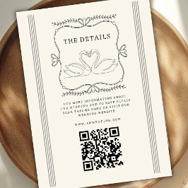 Cartão De Informações Detalhes do Casamento com Código QR de Cisnes Vint