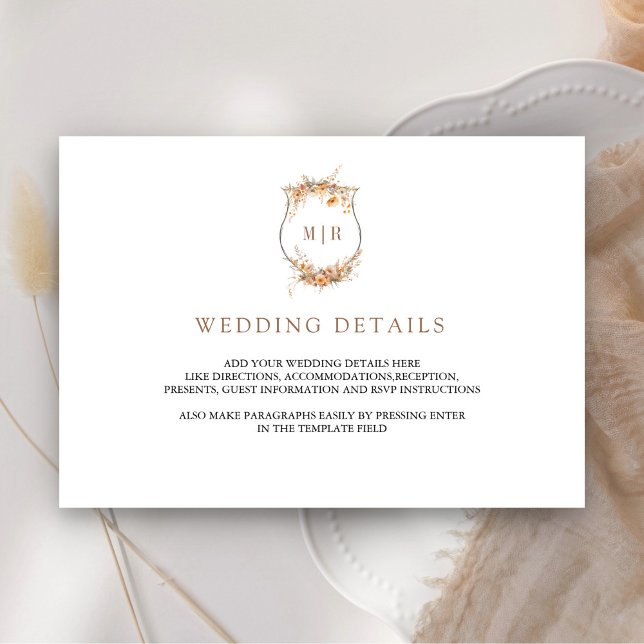 Cartão De Informações Detalhes do Casamento com Crista de Flor Silvestre (Criador carregado)