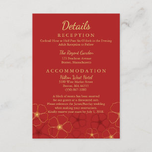 Cartão De Informações Detalhes do Casamento com Flor de Cerejeira Dourad