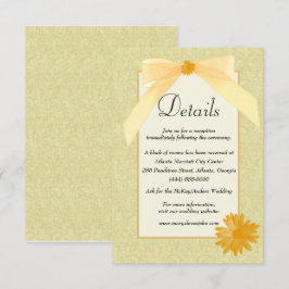 Cartão De Informações Detalhes do Casamento com Florais e Laço Amarelos