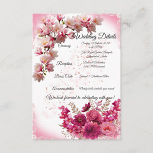 Cartão De Informações Detalhes do Casamento com Floral Rosa em Branco