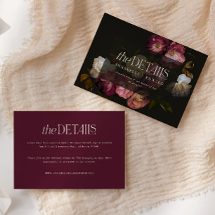 Cartão De Informações Detalhes do Casamento com Floral Sombrio Burgundy 