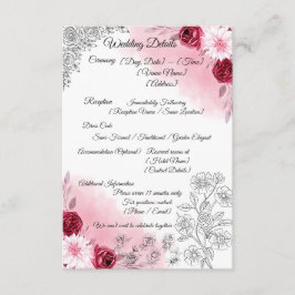 Cartão De Informações Detalhes do Casamento com Flores Cor-de-Rosa | Ele