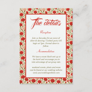 Cartão De Informações Detalhes do Casamento com Flores de Cravo Vermelho