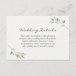 Cartão De Informações Detalhes do Casamento com Folha Verde em Aquarela