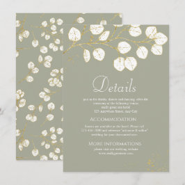 Cartão De Informações Detalhes do Casamento com Folhas de Eucalipto Verd