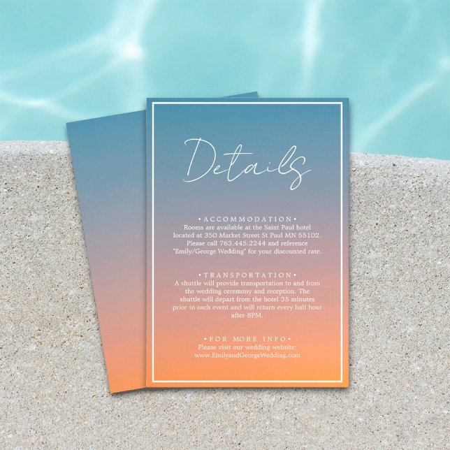 Cartão De Informações Detalhes do Casamento com Laranja Azul-Chic Elegan (Criador carregado)